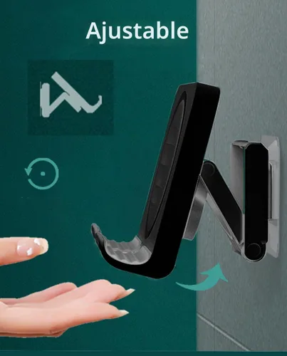 Vista 4 de Soporte de pared para teléfono con 3 almohadillas adhesivas, soporte plegable de ángulo ajustable para teléfono celular, sin perforaciones, soporte