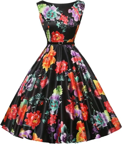 GRACE KARIN - Vestido vintage sin mangas con escote barco y cinturón, para tardes de té