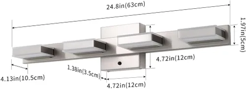 Vista 6 de mirrea Luces de tocador de níquel cepillado de 24 pulgadas para baño, 4 luces, accesorios de iluminación para espejo, 3 CCT, luz LED ajustable
