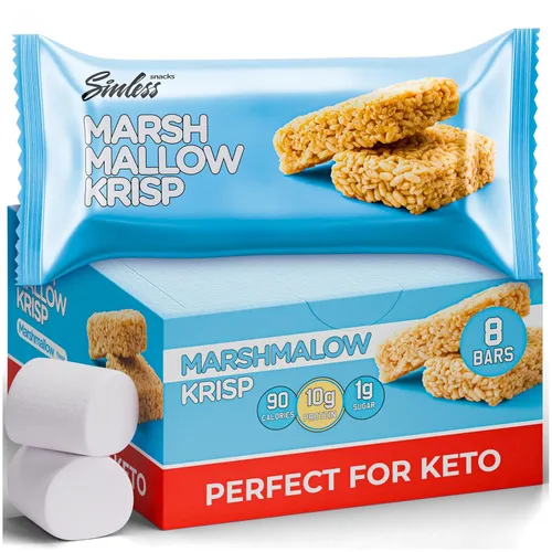 Sinless Snacks Deliciosa barra de malvavisco Krisp - Bocadillo keto bajo en carbohidratos, 0.35 onzas de proteína, 0.07 oz de carbohidratos netos,