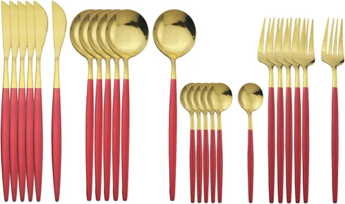 Vista 12 de Juego de cubiertos plateados con mango negro, 24 piezas de acero inoxidable brillante, cubiertos para 6, aptos para lavavajillas