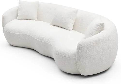 Vista 22 de JUSTONE Sofá de sala de estar curvado moderno de mediados de siglo de 101 pulgadas, sofá de tela Boucle de 4 asientos para dormitorio, oficina, beige