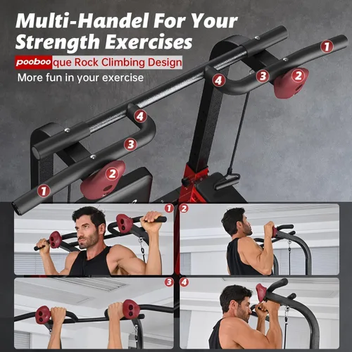 Vista 2 de Pooboo Power Tower Dip Station Pull Up Bar for Fitness Home Gym Workout,450 Pounds Multi-Function Adjustable Height Fitness Strength Training