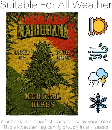 Vista 6 de Marihuana Burlap House Flag Set Novelty Trendy Decoration Banner Small Garden Yard Gift Double-Sided, Made in USA