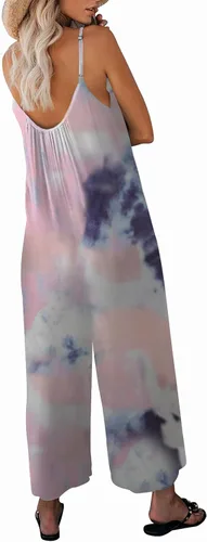 Vista 5 de SNUGWIND - Traje de una pieza para mujer, de tirantes, estilo informal, sin mangas, holgado, ajustable pantalones largos y elásticos, con bolsillos