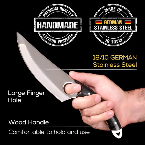 Vista 2 de Crystalia Cuchillo de chefs, cuchillo de carnicero hecho a mano para cortar carne, cuchillo forjado a mano con funda, cuchillos vikingos