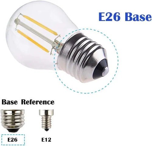 Vista 2 de Mini bombilla LED regulable estilo A15 con filamento LED, 2 W 200 lm, reemplazo incandescente de 25 W, base regular E26, color de luz blanca cálida