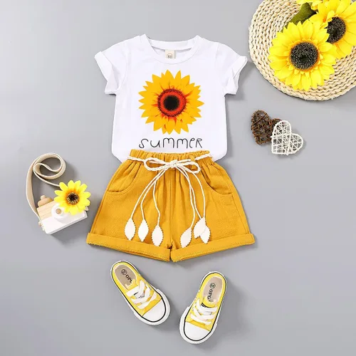 Vista 2 de YOUNGER TREE - Conjunto de camiseta y pantalones cortos de lino con cinturón, diseño de sandía