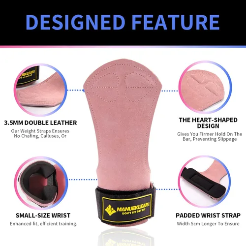 Vista 3 de MANUEKLEAR - Muñequeras de levantamiento de pesas con correa para muñeca, correas de cuero para levantamiento de pesas, levantamiento de pesas