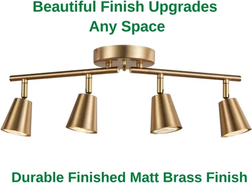 Vista 3 de Kit de iluminación de riel de 4 luces, acabado de latón mate ajustable con foco de techo moden empotrado para cocina, sala de estar, mejoras