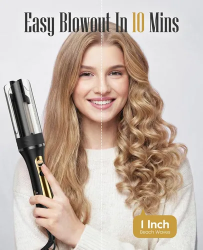 Vista 2 de Zavarea Plancha rizadora giratoria automática para cabello largo, varita rizadora de 1 pulgada para ondas de playa y rizos sueltos, rizador de pelo