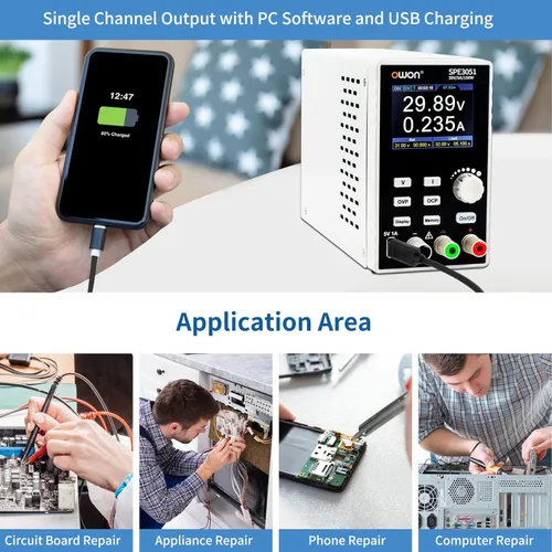 Vista 4 de OWON SPE3051 Fuente de alimentación programable de laboratorio (0-30V 0-5A), fuente de alimentación CC de banco de 150 W con pantalla LCD de 2.8