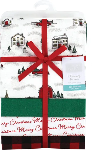Vista 2 de Hudson Baby Unisex Baby Cotton Flannel Receiving Blankets, Christmas Scene, One Size (Pack of 2)