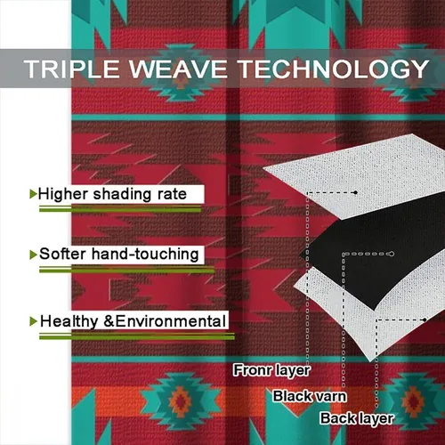 Vista 270 de Cortinas con patrón geométrico tribal, estilo suroeste, azteca, rústico, occidental, nativo americano, opacas, con bolsillo para barra, decoración