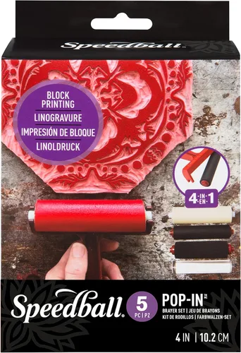 Vista 2 de Speedball Kit de Brayer de 4" Pop-in con rodillo, espuma, goma, goma dura y acrílico