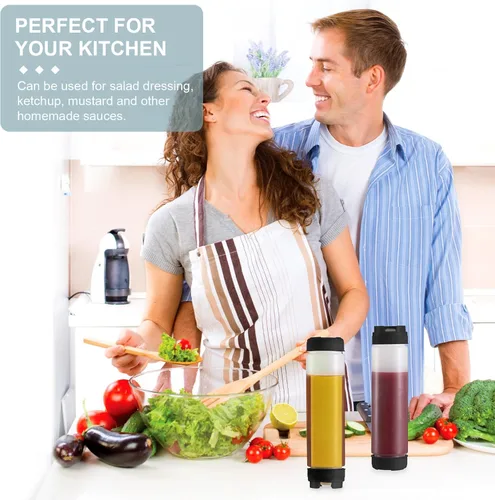 Vista 4 de Sabary 6 botellas exprimibles de condimentos de 16 onzas, botella de plástico invertido para salsas y líquidos, botellas de condimentos recargables