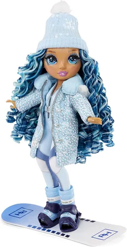Vista 3 de Rainbow High Winter Break Skyler Bradshaw - Muñeca y juego de moda azul con 2 trajes de diseñador, accesorios de snowboard