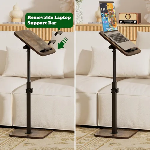 Vista 4 de Mesa lateral para sofá Juego de 2 a 360 giratoria de altura ajustable para computadora portátil, mesa de TV para aperitivos, lectura, se adapta a