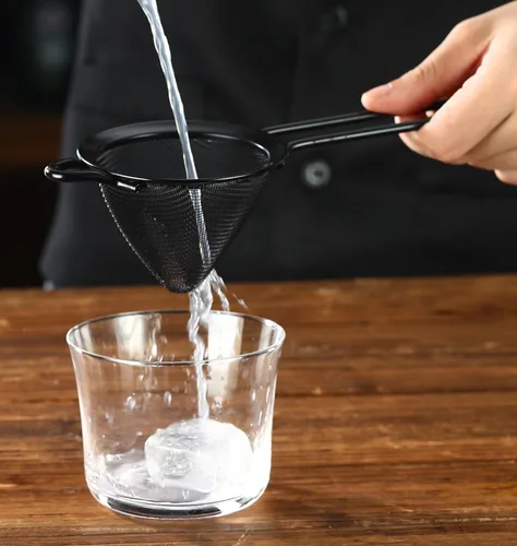 Vista 2 de Colador de cóctel de malla fina, acero inoxidable, mango largo, juego de 2 unidades (negro mate, juego de 2)