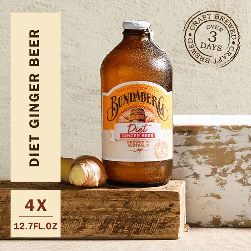 Vista 3 de Bundaberg Cerveza de jengibre Diet, botellas de 12.7 onzas líquidas, paquete de 4