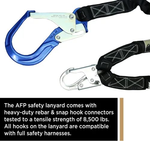 Vista 5 de AFP Cordón de Protección contra Caídas con Absorción de Impacto Interno de Doble Pierna de 6 Pies con Ganchos Snap Dobles de Aluminio Pelican