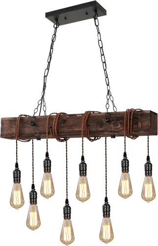 Vista 8 de KEESFU 4 luces colgantes de granja para isla de cocina, luz colgante de techo de madera rústica, altura ajustable, lámpara de comedor para isla