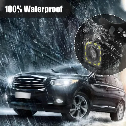 Vista 3 de QUICTO - Cámara de respaldo para auto, impermeable, ultra HD, 12 LED, visión nocturna, vista trasera, cámara de ángulo amplio de 170°, marco largo