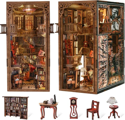 Vista 23 de CCCDF Kit de rincón de libros – Kit de casa de muñecas de bricolaje para adultos y adolescentes, decoración de estantería con luz LED, regalos