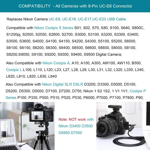 Vista 3 de MaxLLTo Cargador de batería USB extra largo de 5 pies para cámara Olympus FE20 FE-20 FE26 FE-26 FE45 FE-45 FE46 FE-46 FE47 FE-47 FE-47