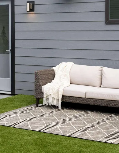 Vista 3 de Unique Loom Outdoor Trellis Collection - Alfombra de área - Dalyan (2 x 3 pies, rectangular, negro/natural)