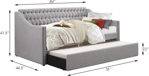 Vista 3 de Lexicon Sofá cama individual con nido, tapizado de tela, tapizado de tela Gris-oscuro
