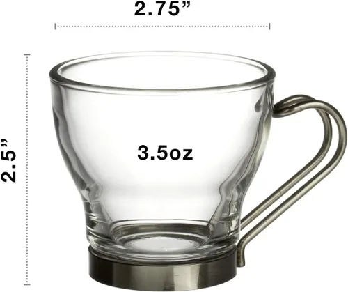 Vista 3 de Bormioli Rocco Verdi - Taza de café expreso con mango de acero inoxidable, juego de 4, caja de regalo, 3.5 onzas