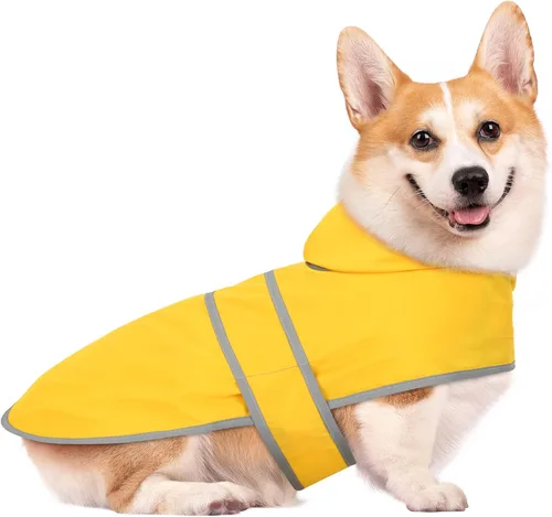 Vista 13 de Chubasqueros para perros pequeños, cachorros, chaqueta impermeable con capucha con tiras reflectantes, agujero para correa y poncho de ajuste