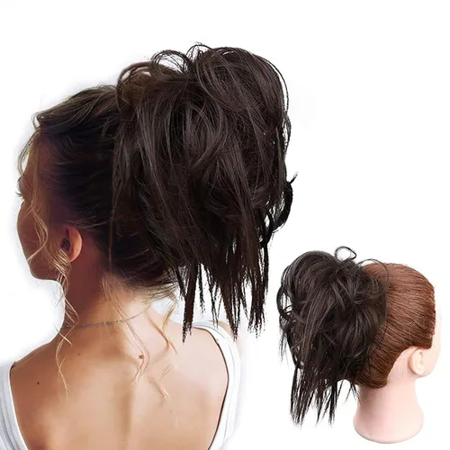 Vista 51 de HMD - Extensiones de cabello con chongo alborotado y coleta con banda elástica de goma, extensiones de cabello sintético para mujer, extensiones