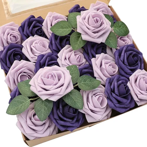 Vista 55 de Floroom Flores artificiales, 25 piezas de rosas falsas de espuma dorada antigua de aspecto real con tallos para ramos de boda DIY, centros de mesa