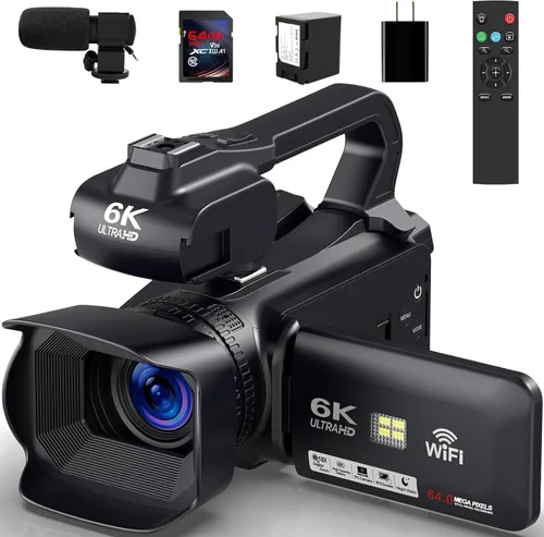 6K 64MP Camcorder Video Camera 18X Digital Zoom IR Night Vision Vlogging Camera for YouTube 4.0 Inch Touch Screen Video Camera with WiFi,