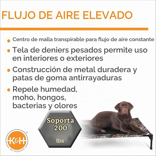 Vista 3 de K&H PET PRODUCTS - Cuna elevada para mascotas con centro de malla, varios tamaños Malla de camuflaje/negro