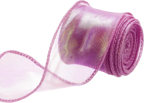 Vista 14 de MECCANIXITY Cinta de Organza Transparente con Alambre Brillante de 1 1/2" de Ancho, Cintas de Gasa Iridiscente con Brillo Pastel, 10 Yardas, Morado