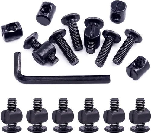 Vista 13 de Swpeet 25 tornillos de cabeza hexagonal M6 de 3.150 in, color negro, para cuna, cuna y tuercas de barril con 1 llave Allen, perfecta para muebles