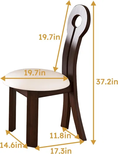 Vista 2 de Dining Chairs Set of 2, Table & Chair Sets - Solid Wooden Dining Room Chairs with Linen Upholstery and White Round Cushion for Kitchen Dining Room