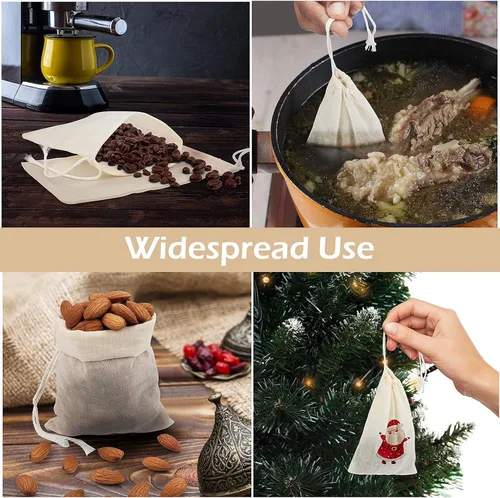 Vista 5 de 50 bolsas de muselina de algodón de 3.94 x 3.15 pulgadas, bolsas ecológicas con cordón para bolsitas reutilizables, manualidades, tés, especias