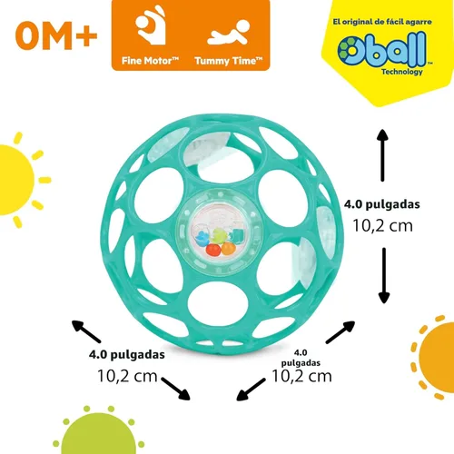 Vista 9 de Bright Starts Oball Sonajero de fácil agarre sin BPA para bebé en rojo, edad recién nacido y más, 10 cm