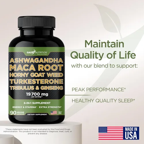 Vista 6 de Gade Nutrition Ashwagandha con raíz de maca, hierba de cabra cachonda, turkesterona, tribulus terrestris, panax ginseng + refuerzo de óxido nítrico