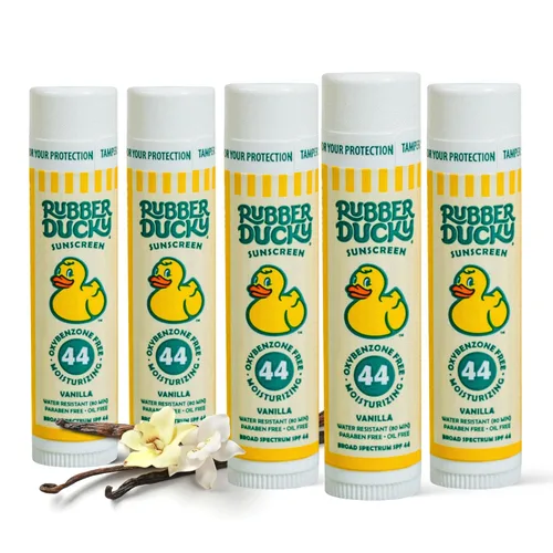 Vista 8 de Rubber Ducky Bálsamo labial con SPF 44, protector solar resistente al agua Vegano, sin tintar, sabor a vainilla, con vitamina E Todas