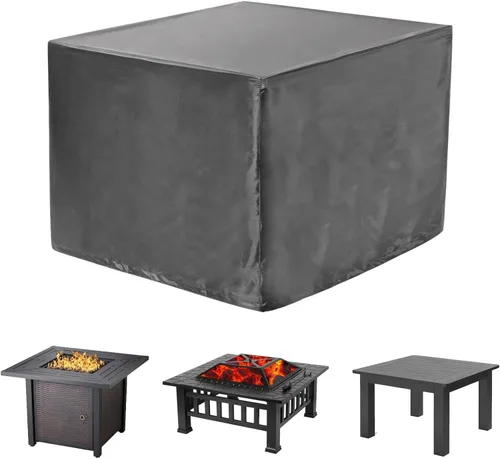 Vista 11 de WOMACO - Cubierta cuadrada impermeable para hoguera de patio, cubiertas de mesa al aire libre, protector de mesa para hoguera de 31 x 31 pulgadas