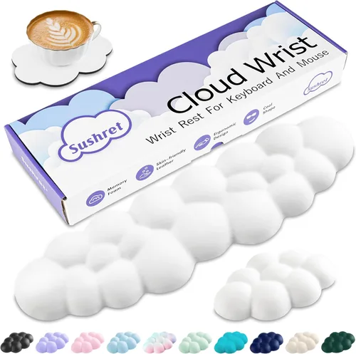 Sushret Cloud Reposamuñecas para Teclado, Juego de Almohadilla para Muñeca de Teclado Cloud con Espuma Viscoelástica de Cuero PU, Lindo Reposabrazos