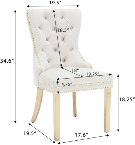 Vista 19 de KCC Juego de 2 sillas de comedor tapizadas de terciopelo, modernas sillas capitoné con botones con anillo de cabeza de león y patas de acero