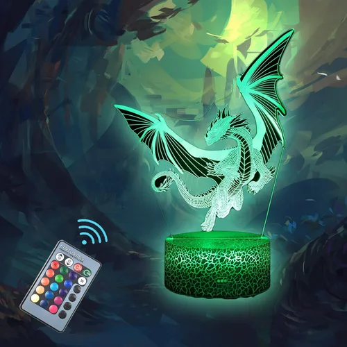 Lámpara LED de decoración de mesa con ilusión 3D de dragón con tarjeta de felicitación, 16 colores cambiantes, decoración de dormitorio con control