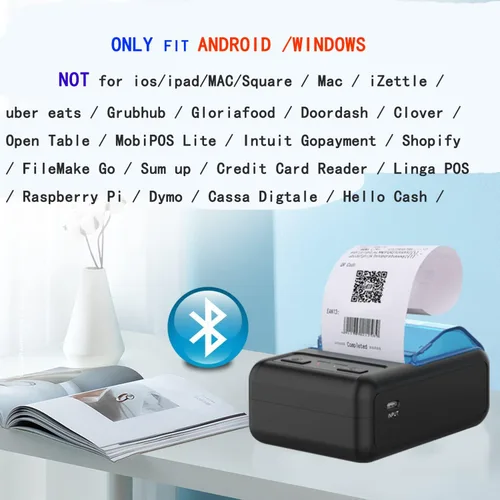 Vista 2 de No apto para iPhone/ipod/tablet/iPad/MAC, impresora de recibos Bluetooth, impresora térmica inalámbrica de 2.283 in para venta al por menor
