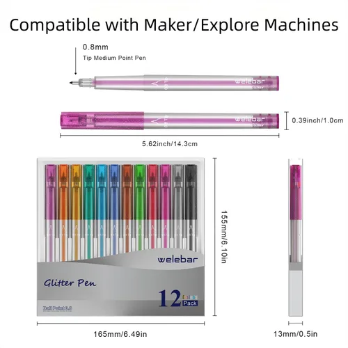Vista 3 de Juego de bolígrafos de gel con purpurina compatible con Cricut Maker 3/Maker 4/Maker/Explore 3/Explore 4/Air 2/Air, juego de 12 bolígrafos de punta